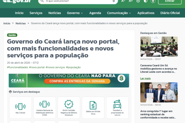 print da tela inicial do novo portal do Governo do Estado do Ceará