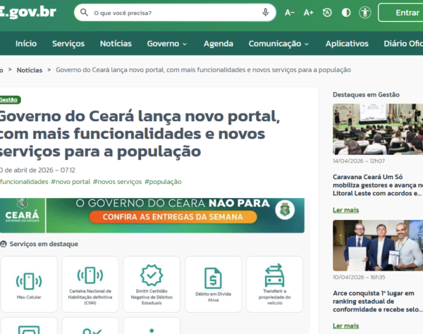 print da tela inicial do novo portal do Governo do Estado do Ceará